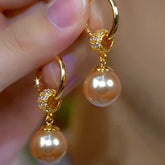 14K Gold-Plated Zircon Brown Pearl Earrings And Necklace - elegant Pearl Jewelry Set