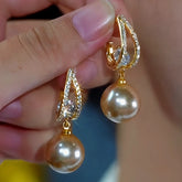 14K Gold-Plated Zircon Brown Pearl Earrings - elegant Brown Pearl Earrings