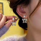 14K Gold-Plated Zircon Butterfly Bead Earrings - elegant Butterfly Bead Earrings