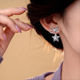 14K Gold-Plated Zircon Butterfly Bow Star Earrings - elegant Asymmetrical Earrings