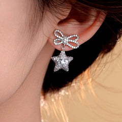 Close-up detail of the sparkling zircons and plating on the Asymmetrical Earrings