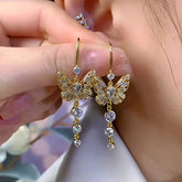 14K Gold-Plated Zircon Butterfly Ear Hook Earrings - elegant Butterfly Ear Hooks