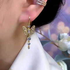 Close-up detail of the sparkling zircons and plating on the Butterfly Ear Hooks