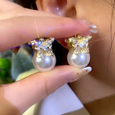 14K Gold-Plated Zircon Butterfly Pearl Earrings - elegant Butterfly Pearl Earrings