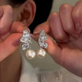 14K Gold-Plated Zircon Butterfly Pearl Earrings - elegant Butterfly Pearl Earrings