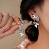 14K Gold-Plated Zircon Butterfly Tassel Earrings - elegant Silver Butterfly Earrings