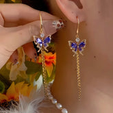 14K Gold-Plated Zircon Butterfly Tassel Earrings - elegant Butterfly Threader Earrings