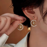 14K Gold-Plated Zircon C-Shaped Star Earrings - elegant Star Hoop Earrings
