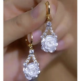 14K Gold-Plated Zircon Camellia Earrings - elegant Camellia Flower Earrings