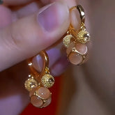 14K Gold-Plated Zircon Cat's Eye Champagne Diamond Ball Durian Earrings - elegant Champagne Drop Earrings