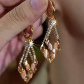 14K Gold-Plated Zircon Cat's Eye Diamond Earrings - elegant Cat's Eye Earrings