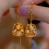 14K Gold-Plated Zircon Cat's Eye Diamond Threader Earrings - elegant Cat's Eye Threader Earrings