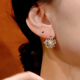14K Gold-Plated Zircon Cat's Eye Double-Sided Flower Earrings - elegant Double-Sided Flower Earrings