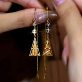 14K Gold-Plated Zircon Cat's Eye Geometric Triangle Threader Earrings - elegant Triangle Threader Earrings