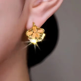14K Gold-Plated Zircon Cat's Eye Ginkgo Leaf Earrings - elegant Ginkgo Leaf Earrings