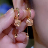 14K Gold-Plated Zircon Cat's Eye Stone Ball Tassel Earrings - elegant Cat's Eye Tassel Earrings