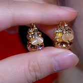 14K Gold-Plated Zircon Cat's Eye Stone Basket Earrings - elegant Stone Basket Earrings