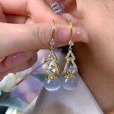 14K Gold-Plated Zircon Cat's Eye Stone Bead Ear Hook Earrings - elegant Bead Ear Hooks