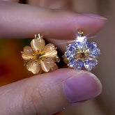 14K Gold-Plated Zircon Cat's Eye Stone Flower Earrings - elegant Cat's Eye Flower Earrings