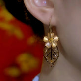 14K Gold-Plated Zircon Cat's Eye Stone Flower Earrings - elegant Golden Flower Earrings