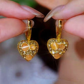14K Gold-Plated Zircon Cat's Eye Stone Heart Earrings - elegant Cat's Eye Heart Earrings
