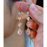 14K Gold-Plated Zircon Cat's Eye Stone Heart Threader Earrings - elegant Heart Threader Earrings