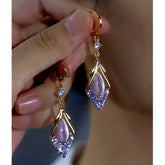 14K Gold-Plated Zircon Cat's Eye Stone Water Drop Earrings - elegant Purple Water Drop Earrings