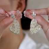 14K Gold-Plated Zircon Champagne Heart Earrings - elegant Champagne Heart Earrings