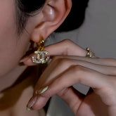 14K Gold-Plated Zircon Chanel Style Double C Earrings - elegant Double C Earrings