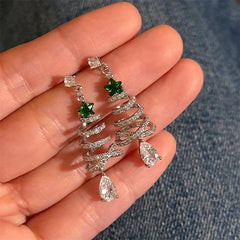 Angled view of the 14K Gold-Plated Zircon Christmas Tree Earrings