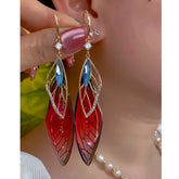 14K Gold-Plated Zircon Colored Feather Earrings - elegant Colored Feather Earrings