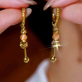 14K Gold-Plated Zircon Crystal Ball Tassel Earrings - elegant Ball Tassel Earrings