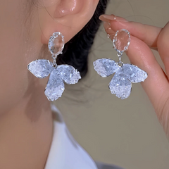 14K Gold-Plated Zircon Crystal Flower Earrings - elegant Crystal Flower Earrings