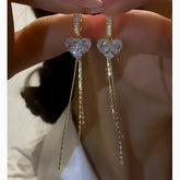 14K Gold-Plated Zircon Crystal Heart Tassel Earrings - elegant Crystal Heart Tassel Earrings