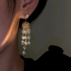 Close-up detail of the sparkling zircons and plating on the Jellyfish Tassel Earrings