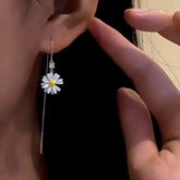 14K Gold-Plated Zircon Daisy Flower Threader Earrings - elegant Daisy Threader Earrings