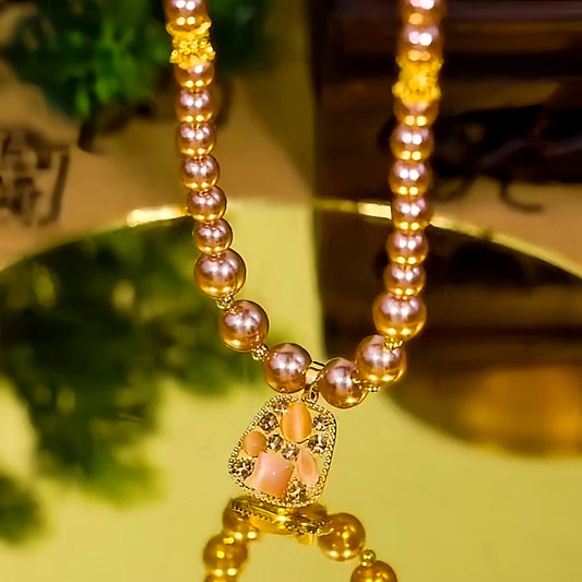 14K Gold-Plated Zircon Diamond-Encrusted Square Pearl Necklace - beautiful Square Pearl Necklace