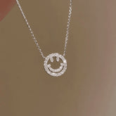 14K Gold-Plated Zircon Diamond-Studded Hollow Smiley Face Necklace - beautiful Hollow Smiley Necklace