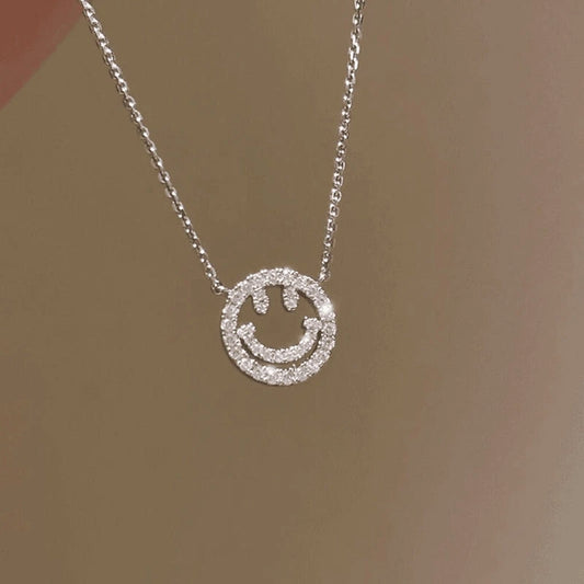 14K Gold-Plated Zircon Diamond-Studded Hollow Smiley Face Necklace - beautiful Hollow Smiley Necklace