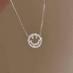 14K Gold-Plated Zircon Diamond-Studded Hollow Smiley Face Necklace - beautiful Hollow Smiley Necklace