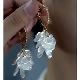 14K Gold-Plated Zircon Diamond-Studded White Petal Earrings - elegant White Petal Earrings