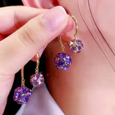 14K Gold-Plated Zircon Diamond Ball Earrings - elegant Purple Ball Earrings