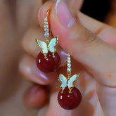 14K Gold-Plated Zircon Diamond Butterfly Bead Ear Hooks - elegant Butterfly Ear Hooks