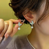 14K Gold-Plated Zircon Diamond Butterfly Bead Earrings - elegant Butterfly Bead Earrings
