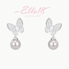Angled view of the 14K Gold-Plated Zircon Diamond Butterfly Bead Earrings