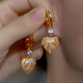 14K Gold-Plated Zircon Diamond Cat's Eye Stone Heart Earrings - elegant Cat's Eye Heart Earrings