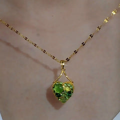 14K Gold-Plated Zircon Diamond Cat's Eye Stone Heart Pendant Necklace - beautiful Cat's Eye Heart Necklace