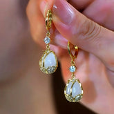 14K Gold-Plated Zircon Diamond Cat's Eye Stone Tulip Earrings - elegant Tulip Flower Earrings