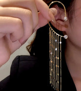14K Gold-Plated Zircon Diamond Chain Tassel Ear Cuffs ( 1 Pair ) - elegant Chain Ear Cuffs