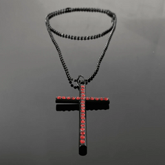 14K Gold-Plated Zircon Diamond Cross Necklace worn to showcase its length and pendant detail